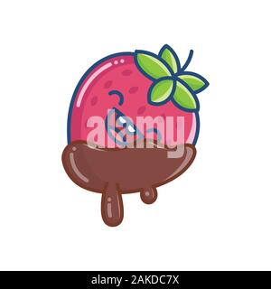 kawaii covered chocolate strawberry icon isolated on white Stock Vector