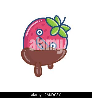 kawaii covered chocolate strawberry icon isolated on white Stock Vector