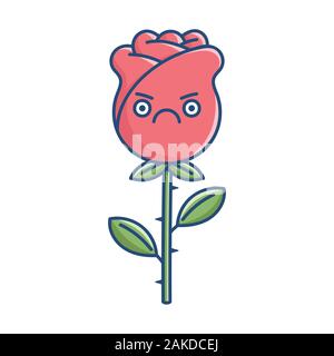 kawaii angry rose flower illustration isolated on white Stock Vector