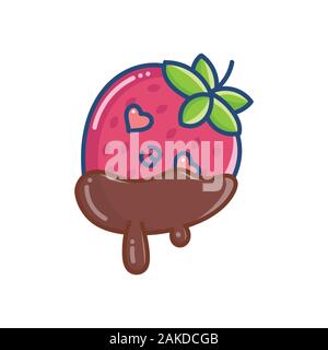 kawaii covered chocolate strawberry icon isolated on white Stock Vector