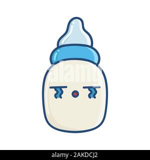 kawaii sad baby bottle cartoon illustration isolated on white Stock Vector