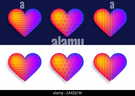 Vector set of colorful realistic Hearts with shadow on dark background. Vector red hearts collection. Set of three realistic hearts with shadows. Roma Stock Vector