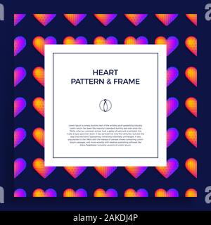 Poster, banner or card Frame Border with love rainbow trendy color heart pattern. Square Geometric Shape. Decorative romantic Vector Illustration. Hea Stock Vector