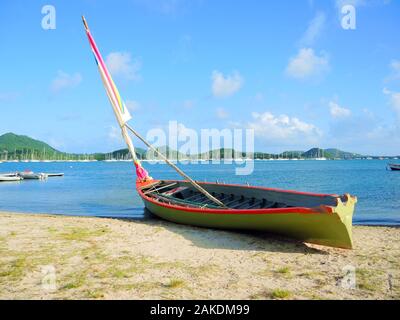 Yole ronde - racing sailing boat in Martinique. Stock Photo