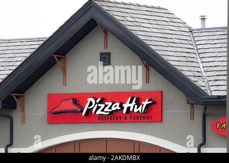 Calgary, Alberta. Canada. Jan 7, 2020. Pizza Hut topped the list for the most infractions found by regional health inspectors. Illustrative Stock Photo