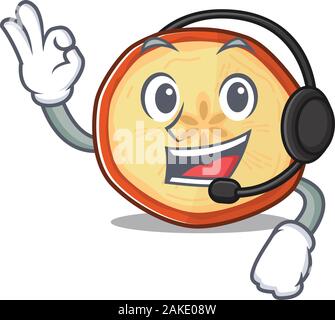 Smiley apple chips cartoon character design wearing headphone Stock Vector