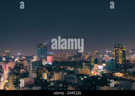 Skyline of Saigon (Ho Chi Minh City) at night. Stock Photo