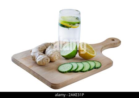 Composition of ginger, lime, lemon, mint isolated on white background Stock Photo