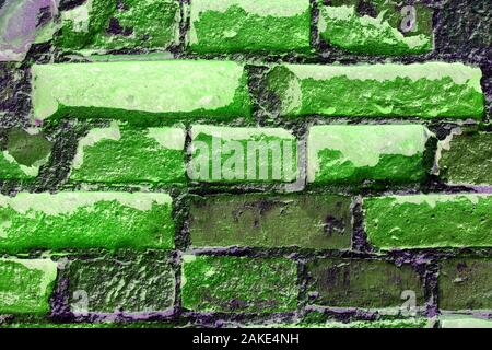 Abstract textured background: old green brick wall pattern Stock Photo