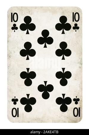 Ten of Clubs Vintage playing card - isolated on white (clipping path included) Stock Photo