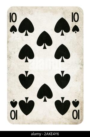 Ten of Spades Vintage playing card - isolated on white (clipping path included) Stock Photo