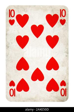 Ten of Hearts Vintage playing card - isolated on white (clipping path included) Stock Photo