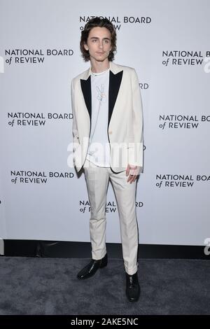 New York, USA. 08th Jan, 2020. Timothée Chalamet attends the National Board of Review Annual Awards Gala at Cipriani 42nd Street in New York, NY, January 8, 2020. (Photo by Anthony Behar/Sipa USA) Credit: Sipa USA/Alamy Live News Stock Photo