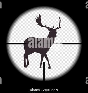 Realistic illustration View of a deer in the wild or in nature looking at a hunting rifle with an intentional cross. hunt wildlife - vector Stock Vector