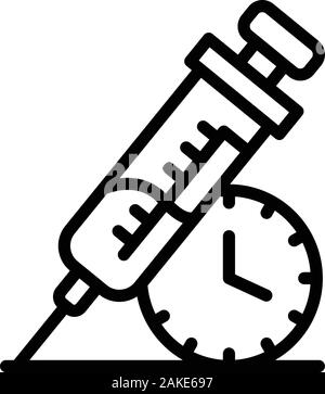 Insulin syringe time icon, outline style Stock Vector