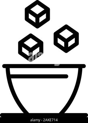 Sugar cubes in bowl icon, outline style Stock Vector
