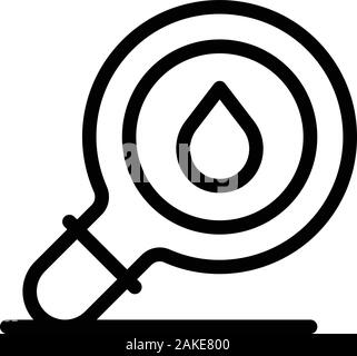 Water drop under magnifier icon, outline style Stock Vector