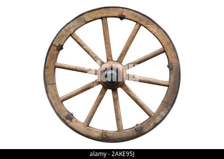 wooden wheel isolated on white with clipping path included Stock Photo