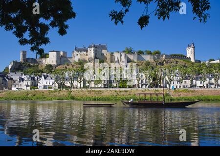 The mighty fortress of Chinon above the Vienne river in the Loire valley of France. Stock Photo