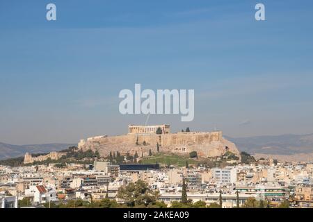 Rooftop view of acropolis on a sunny day in athens, greece Stock Photo
