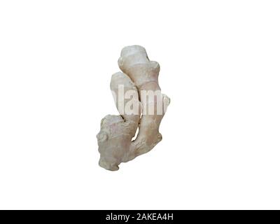 Ginger root on a vintage plate isolated. Top view. Stock Photo