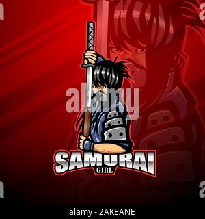 Samurai girl esport mascot logo Stock Vector