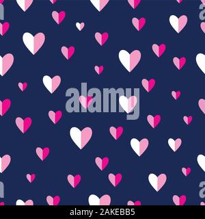 Seamless abstract pattern of pink hearts on a dark blue background Stock Vector