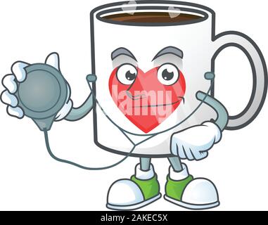 Cup coffee love cartoon character style in a Doctor costume with tools Stock Vector