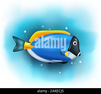 Powder blue tang fish in the ocean illustration Stock Vector Image ...