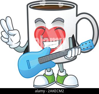 A mascot of cup coffee love performance with guitar Stock Vector