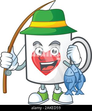 A Picture of happy Fishing cup coffee love design Stock Vector