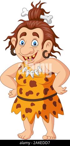 Smiling cave woman cartoon on white background Stock Vector