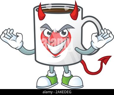 Devil cup coffee love Cartoon character design Stock Vector
