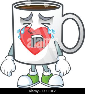 Sad of cup coffee love cartoon mascot style Stock Vector