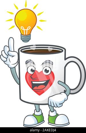 Have an idea gesture of cup coffee love cartoon character design Stock Vector