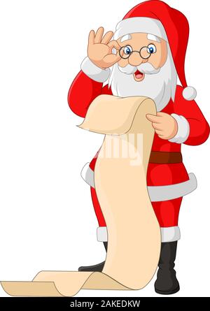 Cartoon santa claus reading a long list of gifts Stock Vector