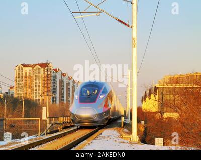 Beijing, Beijing, China. 9th Jan, 2020. Beijing, CHINA-At Lishui bridge in Changping district, Beijing, there is a Beijing-Bao railway line, with new trains running online. Credit: SIPA Asia/ZUMA Wire/Alamy Live News Stock Photo