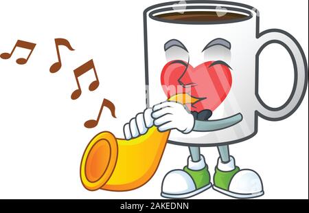 cartoon character style of cup coffee love performance with trumpet Stock Vector