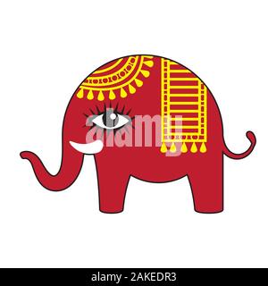 Stylized red elephant of simple shape on isolated white background. Vector image Stock Vector