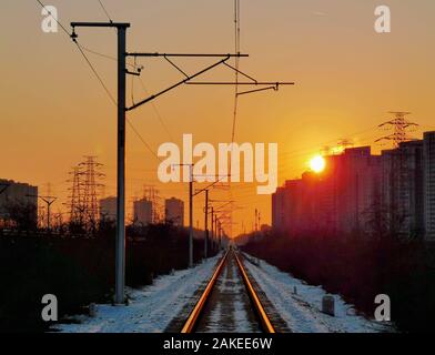 Beijing, Beijing, China. 9th Jan, 2020. Beijing, CHINA-At Lishui bridge in Changping district, Beijing, there is a Beijing-Bao railway line, with new trains running online. Credit: SIPA Asia/ZUMA Wire/Alamy Live News Stock Photo