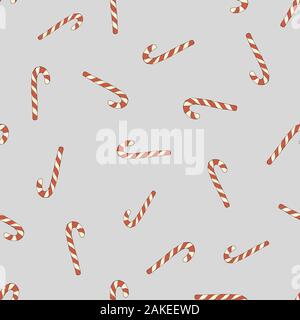 Seasonal winter endless texture. Vector colorful hand drawn seamless pattern with striped candy cane isolated on blue. Positive sweet fashion fabric Stock Vector