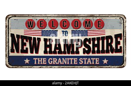 Welcome to New Hampshire vintage rusty metal sign on a white background, vector illustration Stock Vector
