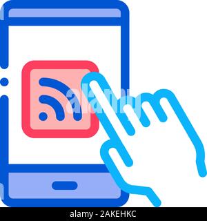 Hand Push Wifi Button Icon Outline Illustration Stock Vector