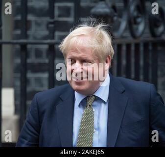 10 Downing Street, London, UK. 8th January 2020. Prime Minister Boris Johnson leaves 10 Downing Street to attend weekly Prime Ministers Questions in Parliament. Credit: Malcolm Park/Alamy. Stock Photo
