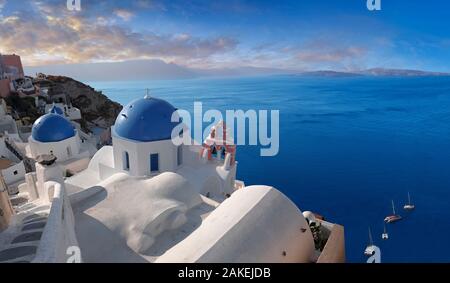 Greece, Santorini island, Imerovigli, a traditional church on the ...