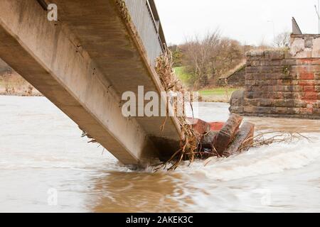 Footbridge over the River Derwent, collapsed during flooding, Workington, England, UK, November 2009. Stock Photo