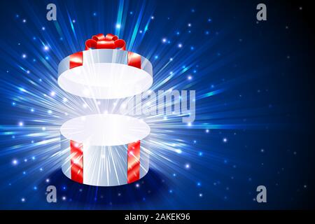 Open gift box with shining exploding firework from glitter for decoration of theme of Christmas, New Year and Birthday; Vector Background Eps10 Stock Vector