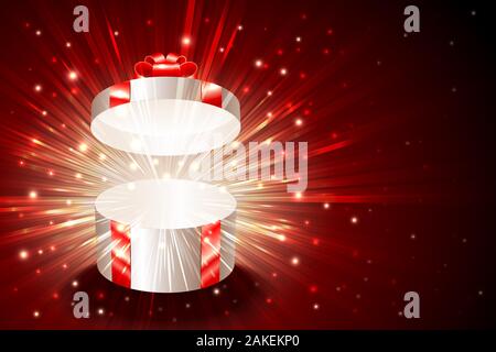 Open gift box with shining exploding firework from glitter for decoration of theme of Christmas, New Year and Birthday; Vector Background Eps10 Stock Vector