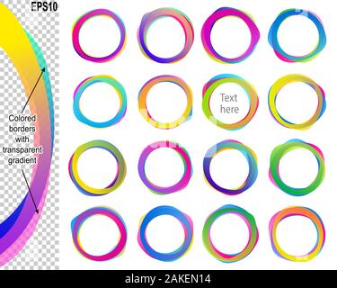 Banners from text balloons with transparent overlapping colored borders; Vector set icon of ring frames with copy space Eps10 Stock Vector