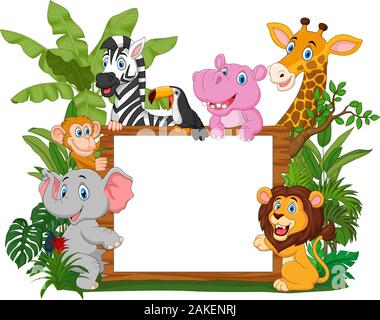 Cartoon wild animals holding blank board Stock Vector Image & Art - Alamy
